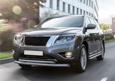 Защита переднего бампера d76+d57 Nissan Pathfinder (2014-2017) R.4121.002