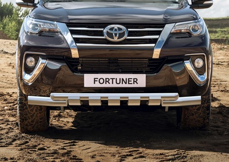 Защита переднего бампера d76+d57 с профильной защитой картера Toyota Fortuner (2017-2024) R.5720.003