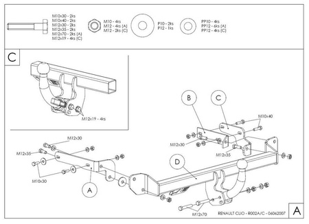 Фаркоп оцинкованный с быстросъемным шаром Galia для Renault Clio (1998-2005) R002C