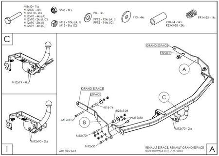 Фаркоп оцинкованный с быстросъемным шаром Galia для Renault Espace (2002-2014) R079C