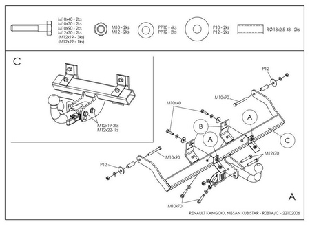 Фаркоп оцинкованный Galia для Renault Kangoo кроме 4x4 (1998-2010) R081A