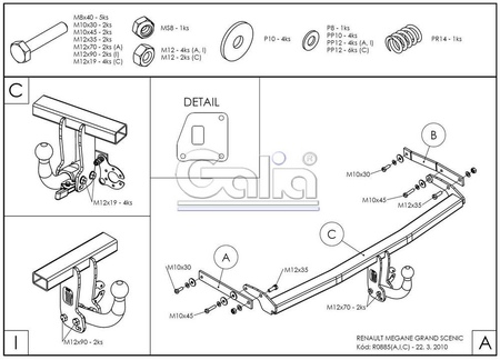 Фаркоп оцинкованный с быстросъемным шаром Galia для Renault Grand Scenic (2009-2018) R088C