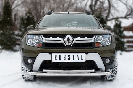 Защита переднего бампера d63 секции d42 дуга+декоративный паз RUSSTAL Renault Duster (2015-2020) RDZ-002174