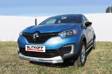 Защита переднего бампера d42 с надписью Renault Kaptur 4WD (2016-2020) RK4WD001
