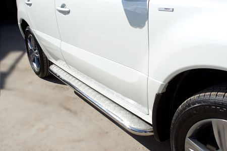 Пороги труба d42 с листом (лист алюминий,профиль нержавеющий) вариант 1 RUSSTAL Renault Koleos (2012-2016) RKL-000588