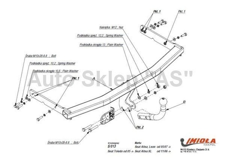 Фаркоп Imiola для Seat Toledo (2004-2009) S.013