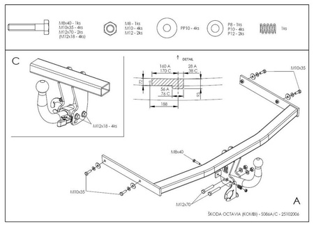 Фаркоп оцинкованный Galia для Skoda Octavia (2005-2013) S086A