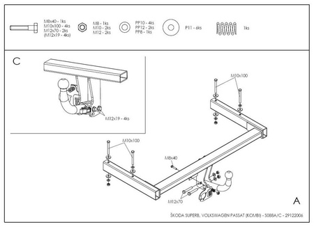 Фаркоп оцинкованный с быстросъемным шаром Galia для Volkswagen Passat (1996-2005) S088C