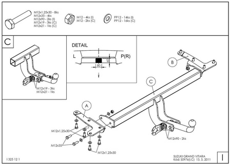 Фаркоп оцинкованный с быстросъемным шаром Galia для Suzuki Grand Vitara 5 дверная (2005-2016) S097C