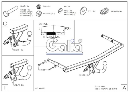 Фаркоп оцинкованный Galia для Skoda Fabia хетчбек (2015-) S110A