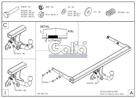 Фаркоп оцинкованный Galia для Skoda Fabia универсал (2015-) S111A