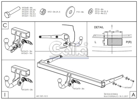 Фаркоп оцинкованный с быстросъемным шаром Galia для Skoda Kodiaq (2017-2021) S120C