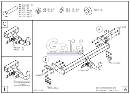 Фаркоп оцинкованный Galia для Ssang Yong Actyon (2011-2018) S129A