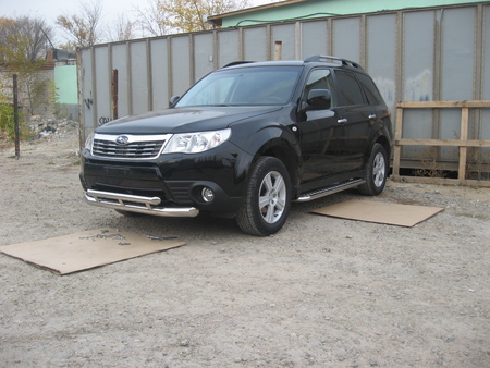 Защита переднего бампера d76+d57 двойная Subaru Forester (2008-2013) SF009