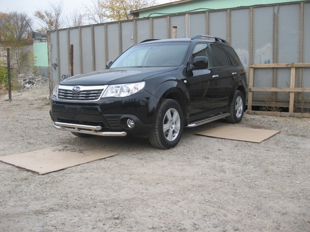 Защита переднего бампера d57+d57 двойная Subaru Forester (2008-2013) SF011