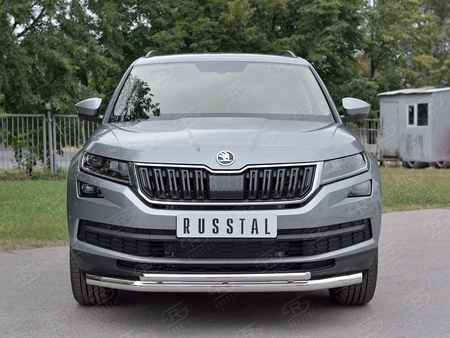 Защита переднего бампера d63 секции-d42 дуга RUSSTAL Skoda Kodiaq (2017-2021) SKKZ-002768