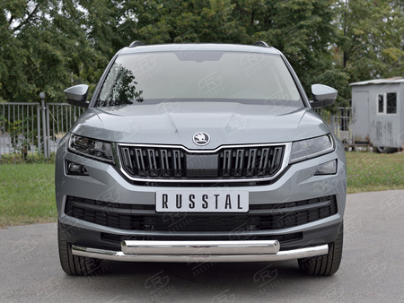Защита переднего бампера d63 секции-d75х42 дуга RUSSTAL Skoda Kodiaq (2017-2021) SKKZ-002769