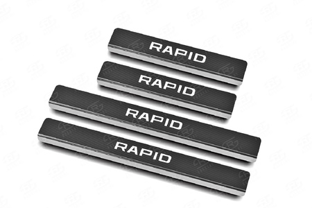Накладки на пороги карбон с надписью RUSSTAL для Skoda Rapid (2014-2020) SKRAP12-06