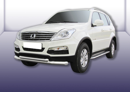 Защита переднего бампера d76+d57 двойная SsangYong Rexton (2013-2015) SSRN001