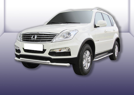 Защита переднего бампера d57+d57 двойная SsangYong Rexton (2013-2015) SSRN003