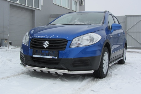 Защита переднего бампера d57+d42 двойная с профильной ЗК Suzuki SX4 (2014-2021) SSX4-14-001