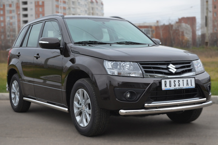 Защита переднего бампера d63х42 дуга RUSSTAL Suzuki Grand Vitara 5 дв. (2012-2016) SVZ-001090