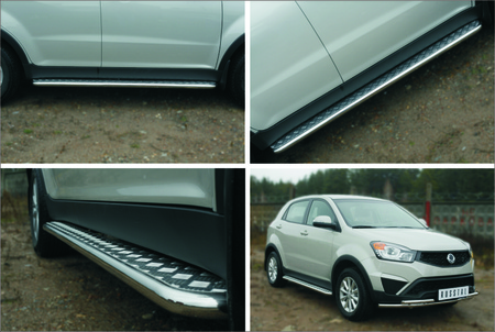 Пороги труба d42 с листом (лист алюминий,профиль нержавеющий) вариант 1 RUSSTAL SsangYong Actyon (2014-2018) SYAL-001978