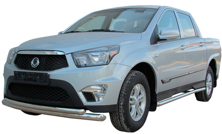 Защита переднего бампера d76+d57 двойная радиусная SsangYong Actyon sport (2013-2015) SYAS001