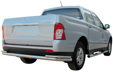 Защита заднего бампера d76+d42 двойная длинная SsangYong Actyon sport (2013-2015) SYAS012