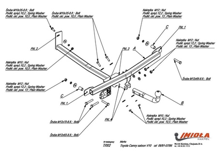 Фаркоп Imiola для Toyota Camry седан (1991-1996) T.002