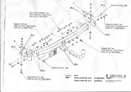 Фаркоп Imiola для Toyota Corolla лифтбек/седан (1997-2001) T.007