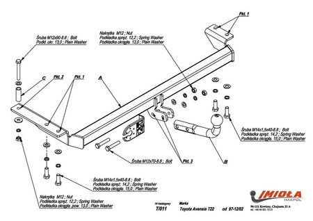 Фаркоп Imiola для Toyota Avensis универсал (1997-2002) T.011