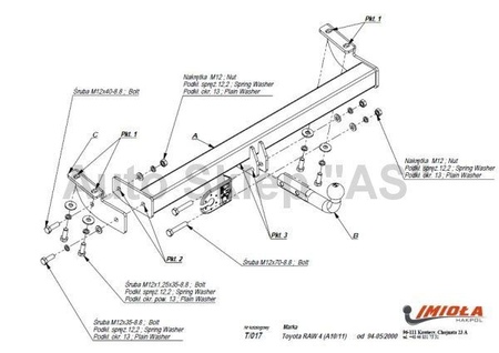 Фаркоп Imiola для Toyota RAV4 (1994-2000) T.017