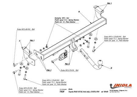 Фаркоп Imiola для Toyota RAV4 5 дверей (2000-2005) T.026