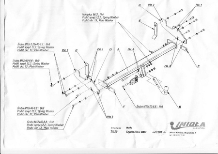 Фаркоп с балкой Imiola для Toyota Hilux (2005-2015) (для машин без подготовки) T.030