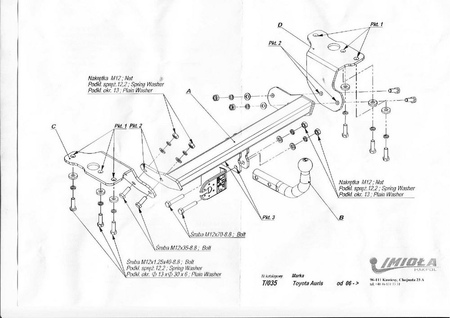 Фаркоп Imiola для Toyota Auris хетчбек (2006-2010) T.035