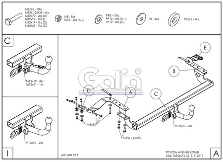 Фаркоп оцинкованный Galia для Toyota Avensis универсал (2003-2009) T055A