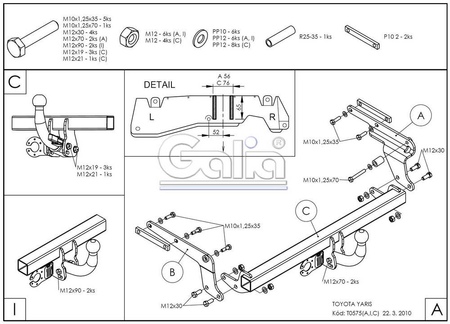 Фаркоп оцинкованный Galia для Toyota Yaris (2005-2014) T057A