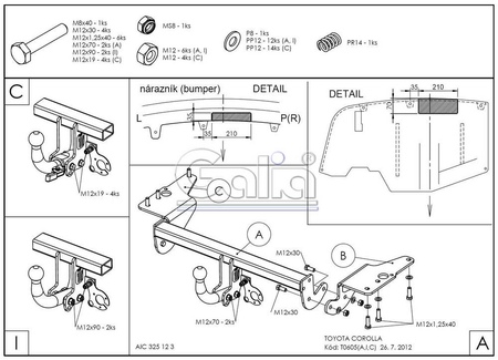 Фаркоп оцинкованный с быстросъемным шаром Galia для Toyota Corolla E15 седан (2007-2013) T060C