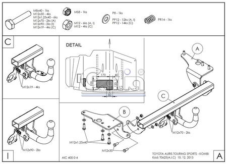 Фаркоп оцинкованный Galia для Toyota Auris универсал (2013-2017) T062A