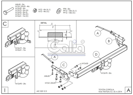 Фаркоп оцинкованный Galia для Toyota Corolla хетчбек (2002-2007) T067A
