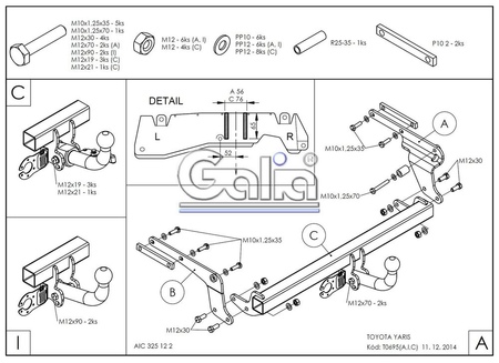 Фаркоп оцинкованный Galia для Toyota Yaris (2014-2016) T069A