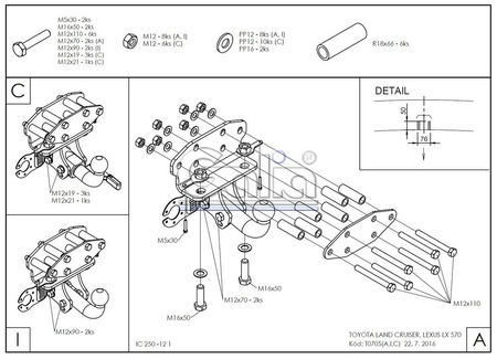 Фаркоп оцинкованный с быстросъемным шаром Galia для Toyota Land Cruiser 200 (2008-2021) T070C