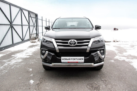 Защита переднего бампера d76+d57 двойная Toyota Fortuner (2017-2024) TFOR-002