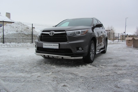 Защита переднего бампера d57+d42 двойная с профильной ЗК Toyota Highlander (2014-2017) THI14-006