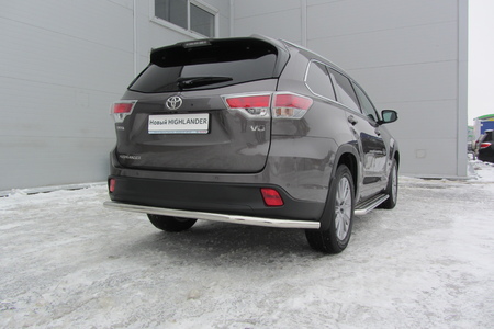 Защита заднего бампера d57 длинная Toyota Highlander (2014-2017) THI14-015