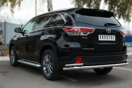 Защита заднего бампера d63 секции d42 уголки RUSSTAL Toyota Highlander (2014-2016) THRZ-001926
