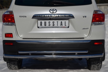 Защита заднего бампера d63 секции/d42 дуга RUSSTAL Toyota Highlander (2010-2013) THZ-001256