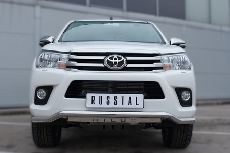 Защита переднего бампера d63 волна с декоративная надписью RUSSTAL Toyota Hilux (2015-2020) THZ-002145