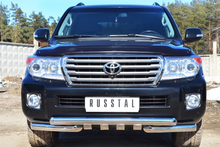 Защита переднего бампера d76 дуга d76х2 дуга+клыки RUSSTAL Toyota Land Cruize 200 (2012-2015) TLCZ-001642